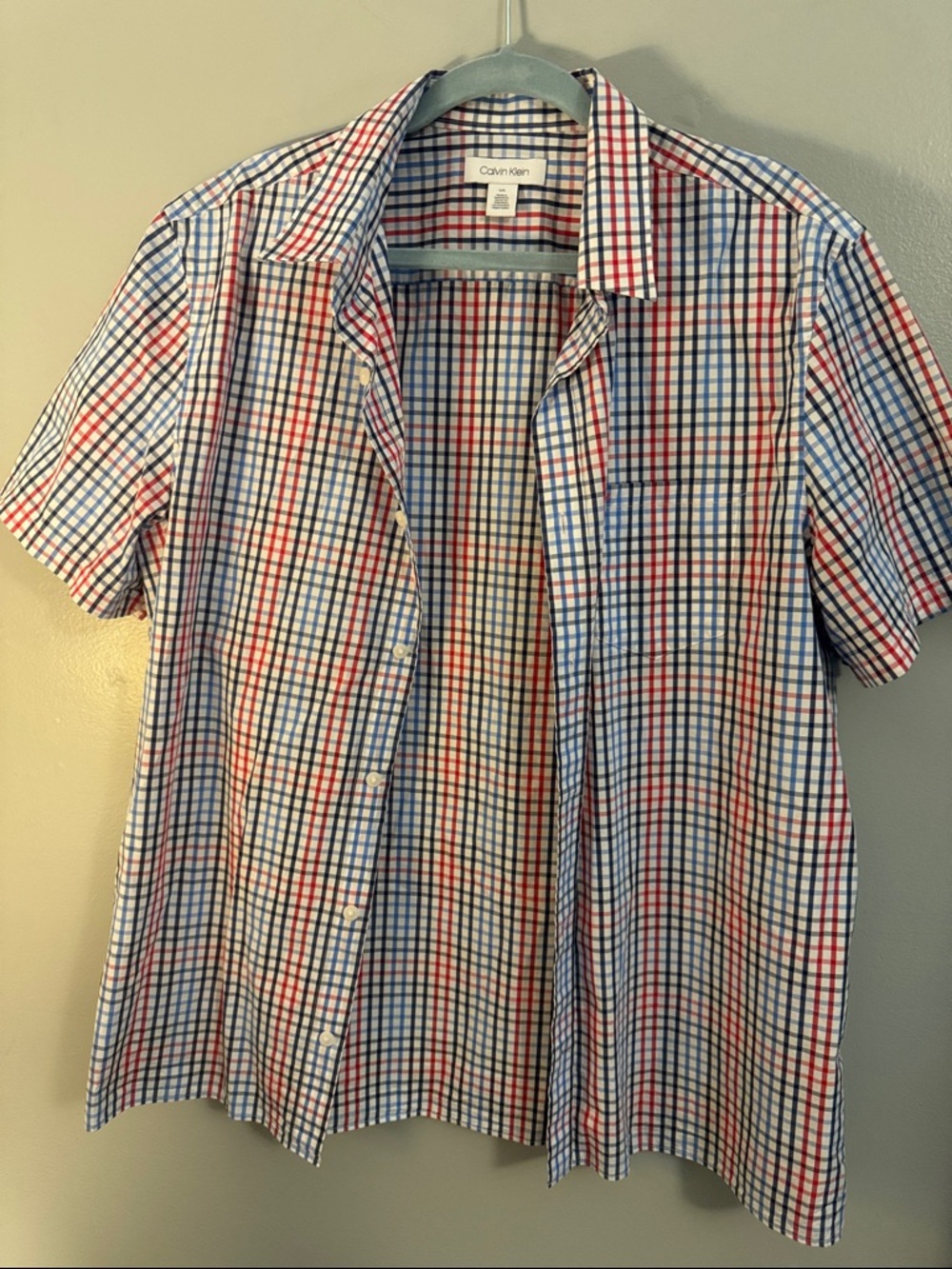 Calvin Klein Men’s Short Sleeve Check Shirt - Red, Blue & White